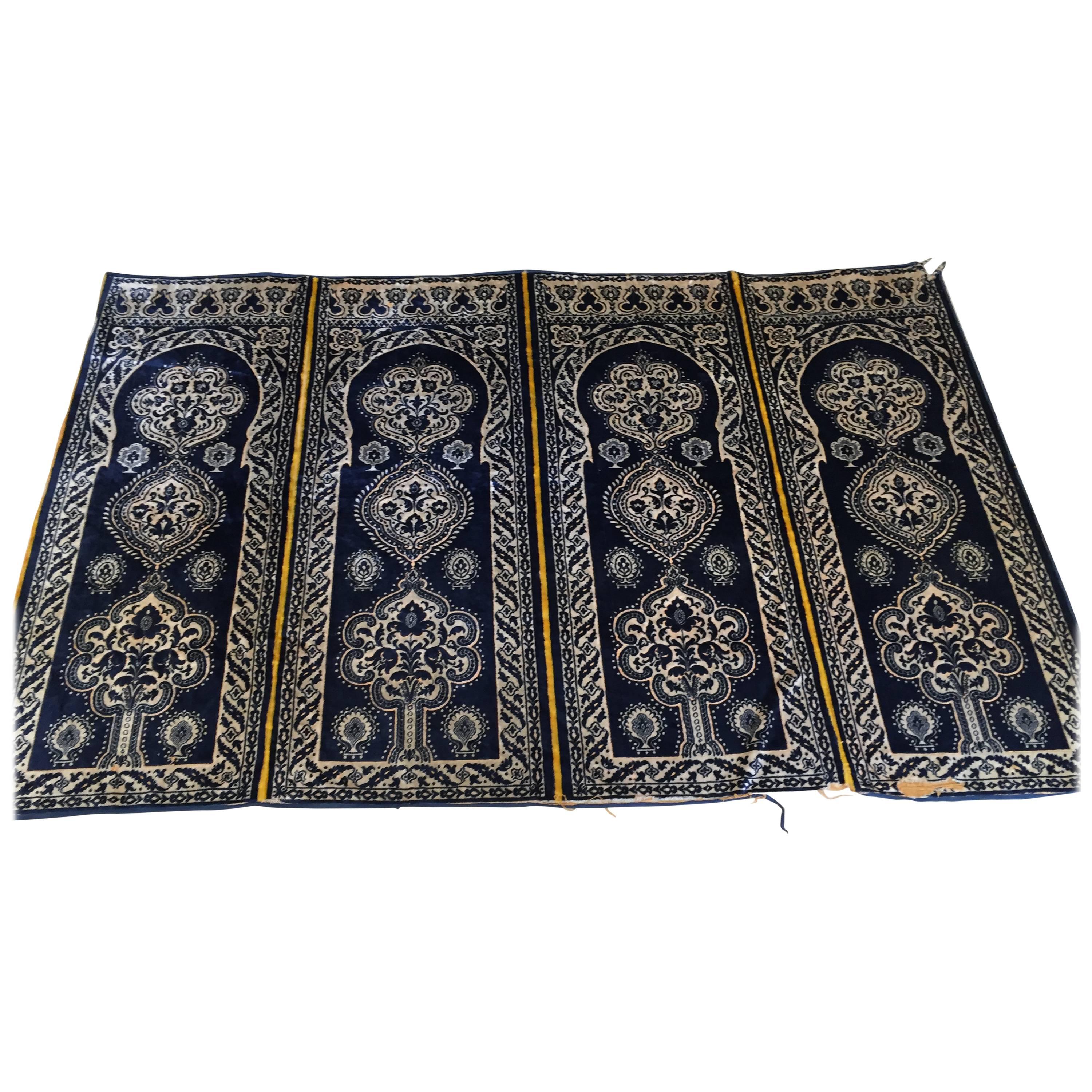Antique Moroccan Moorish Silk Blue Tapestry Four Panels