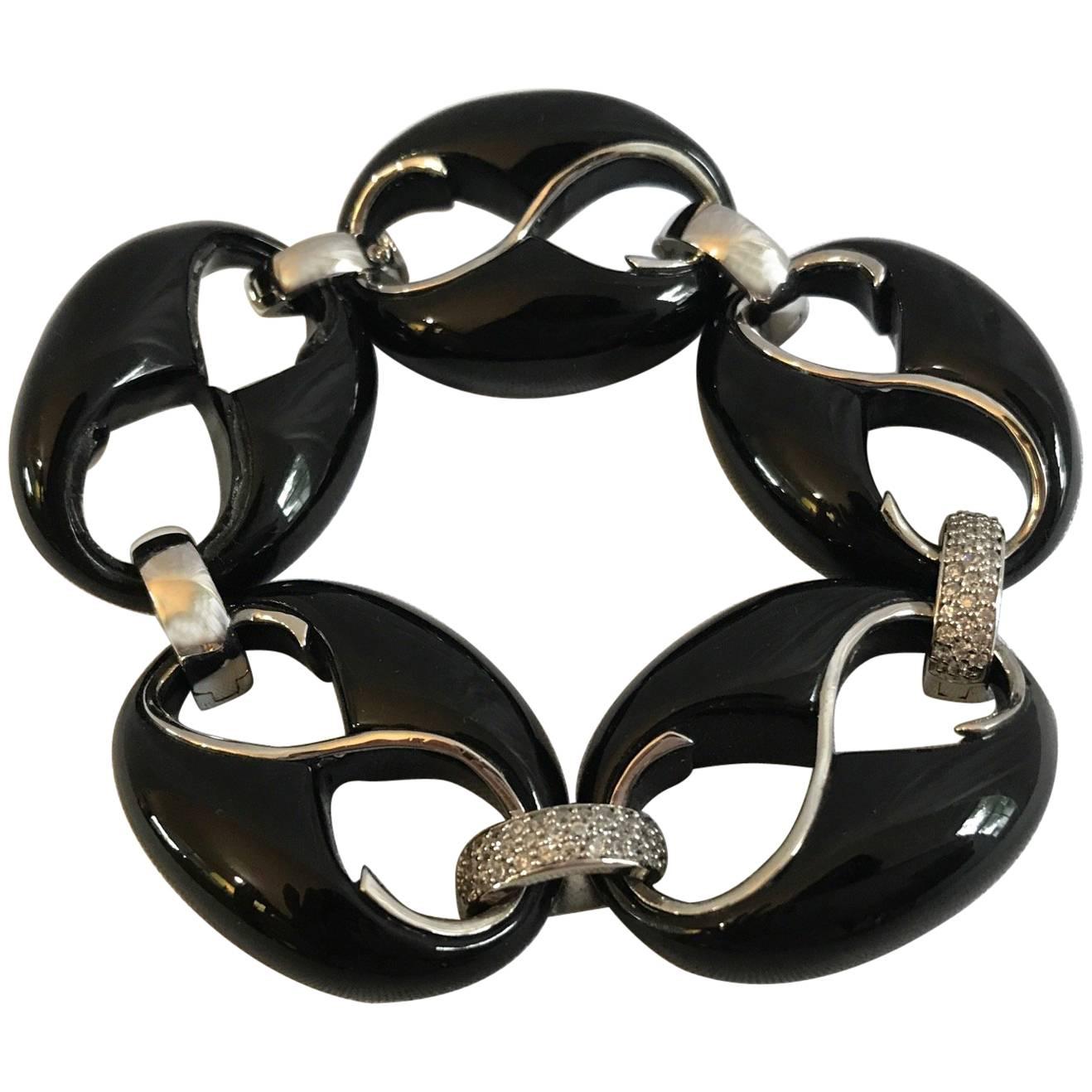 Jingle Bells, Black Cristina Sabatini Silver and Crystal Encrusted Bracelet For Sale