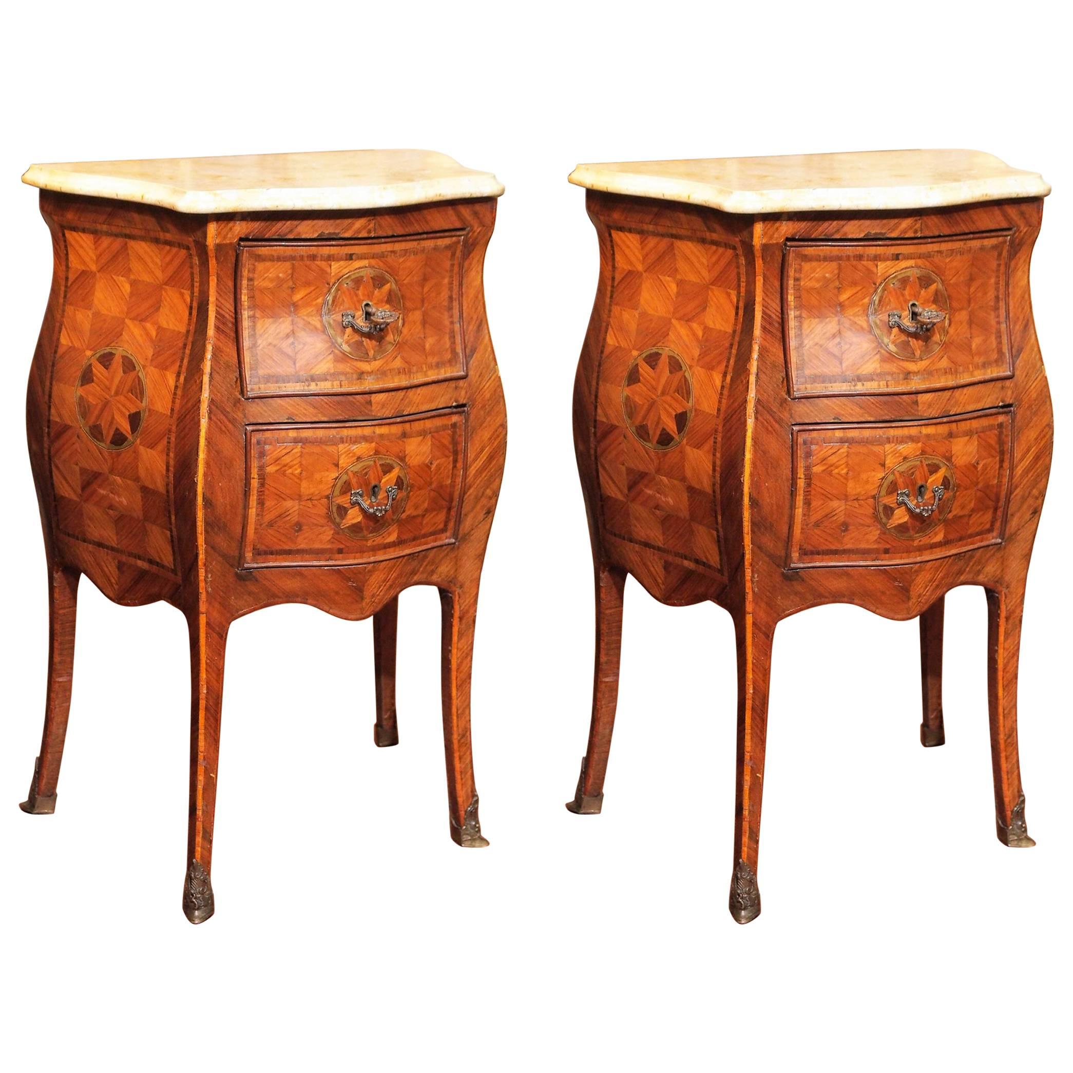 Pair of 18th Century Italian Marquetry Commodini For Sale