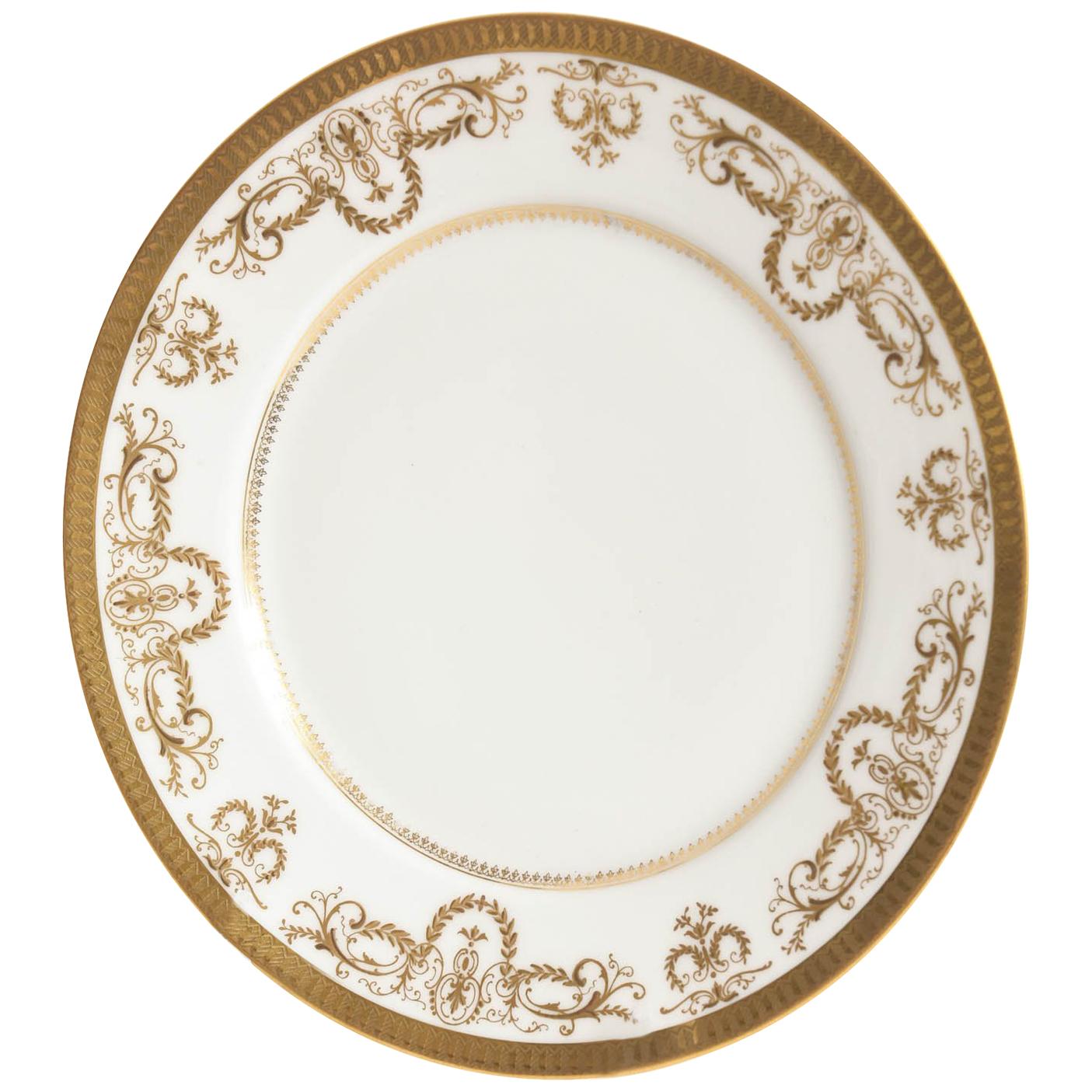 Set of 10 Dessert Plates White and Gold, Limoges France, Antique