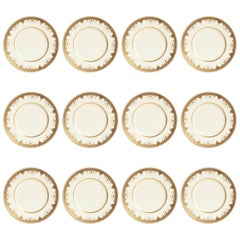 12 Antique Tiffany Dinner Plates, Heavy Gilt Encrusted Medallion Swag Design