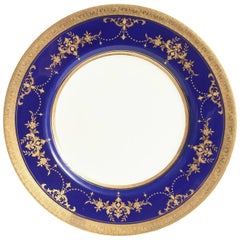 SevenCobalt Blue & Elaborate Raised Gilt Bead Swag Dinner or Presentation Plates