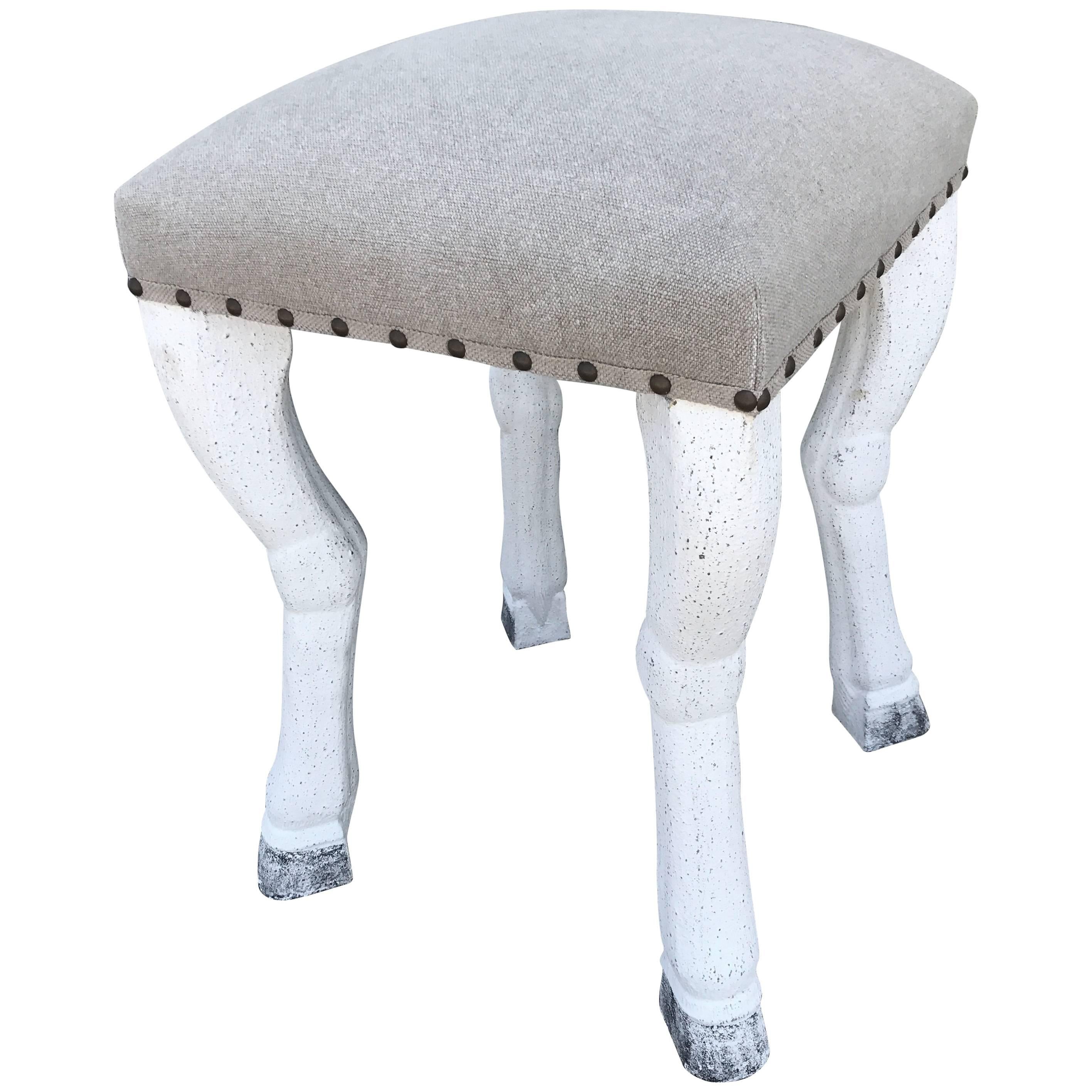 Beige Upholstered Stool with Zoomorphic Legs after John Dickinson