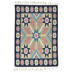 Swedish Erik Lundberg Flat-Weave Röllakan Wool Kilim Carpet Vemmenhög, 1950
