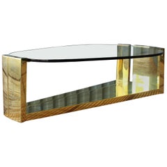 1970s Brass Coffee Table with Oval-Shaped Glass Top