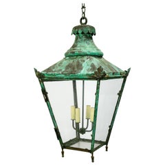 Large Green Patina English Lantern