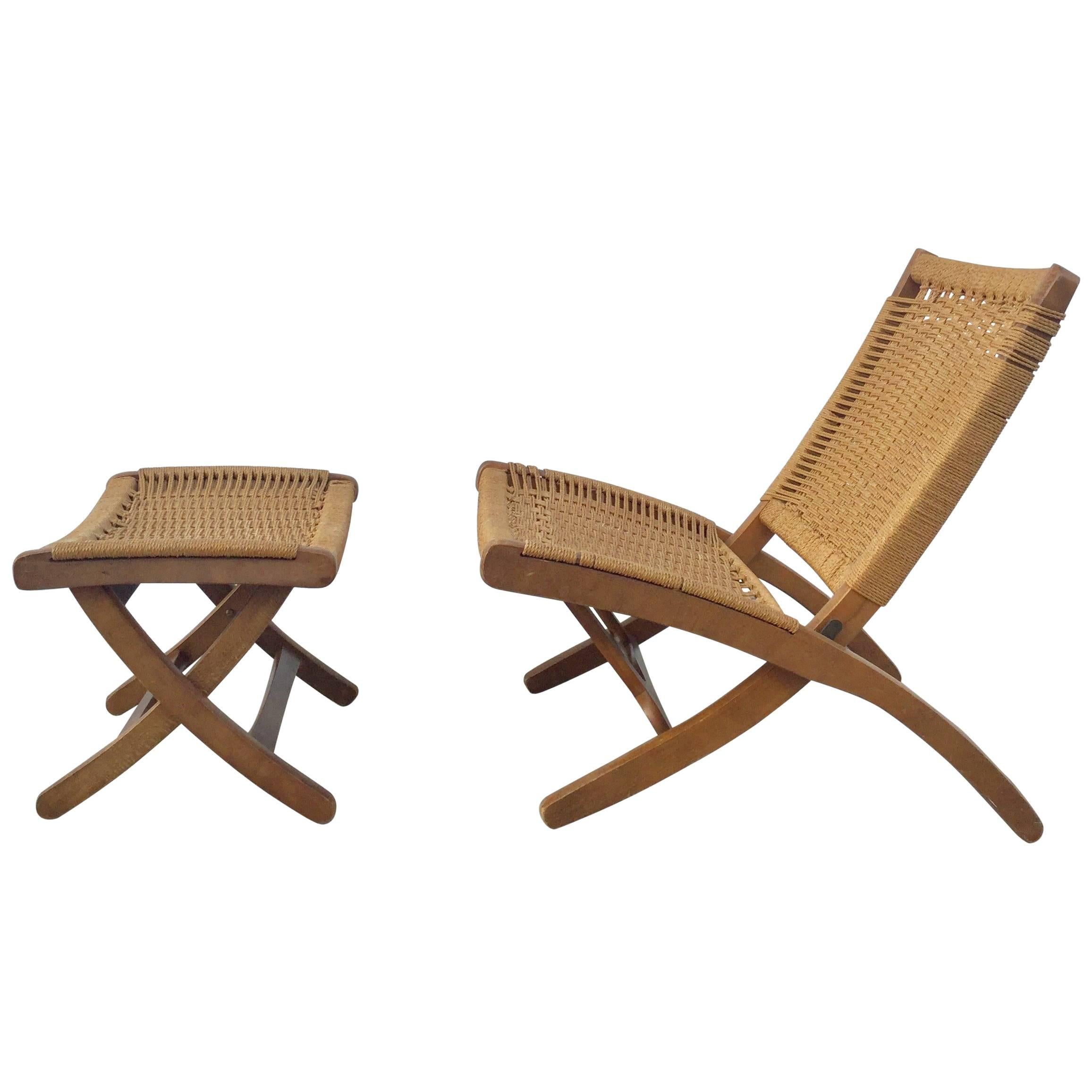 Woven Folding Chair and Ottoman