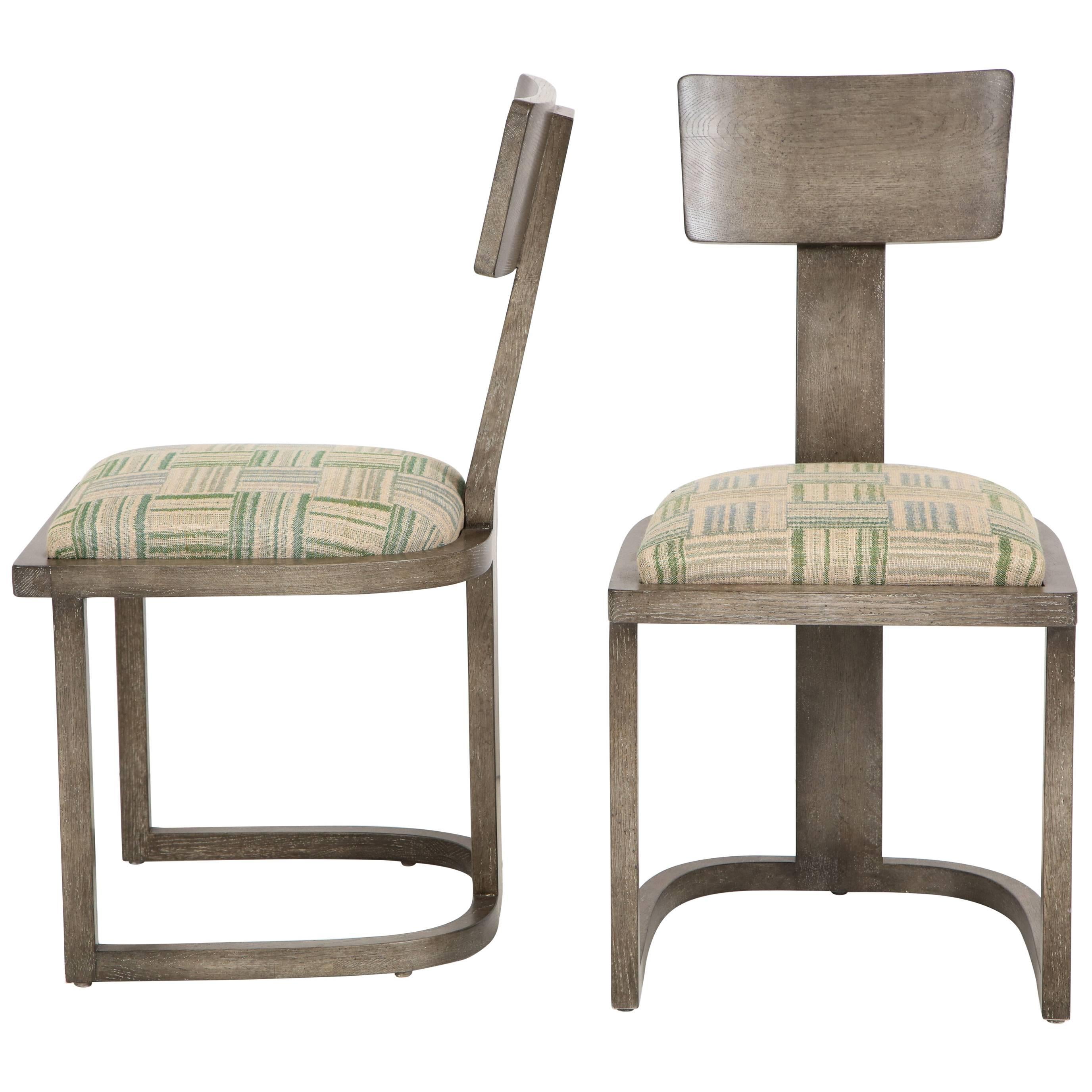NK Collection T Chair Upholstered in Green Plaid Finish in Smoked Oak
