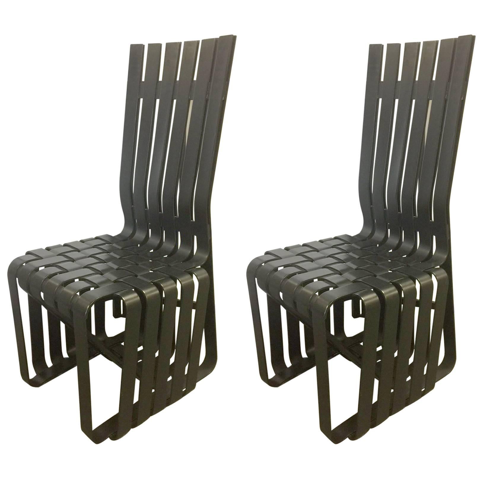 Pair of "High Sticking" Black Hard Wood Chairs by Frank Gehry for Knoll Int
l