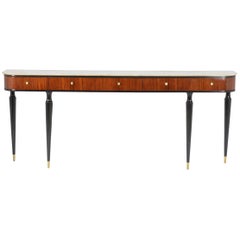 Mid-Century Important Big Console with Drawers and Marble Top