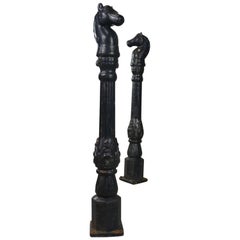 Pair of Antique Cast Iron Horse Hitching Posts