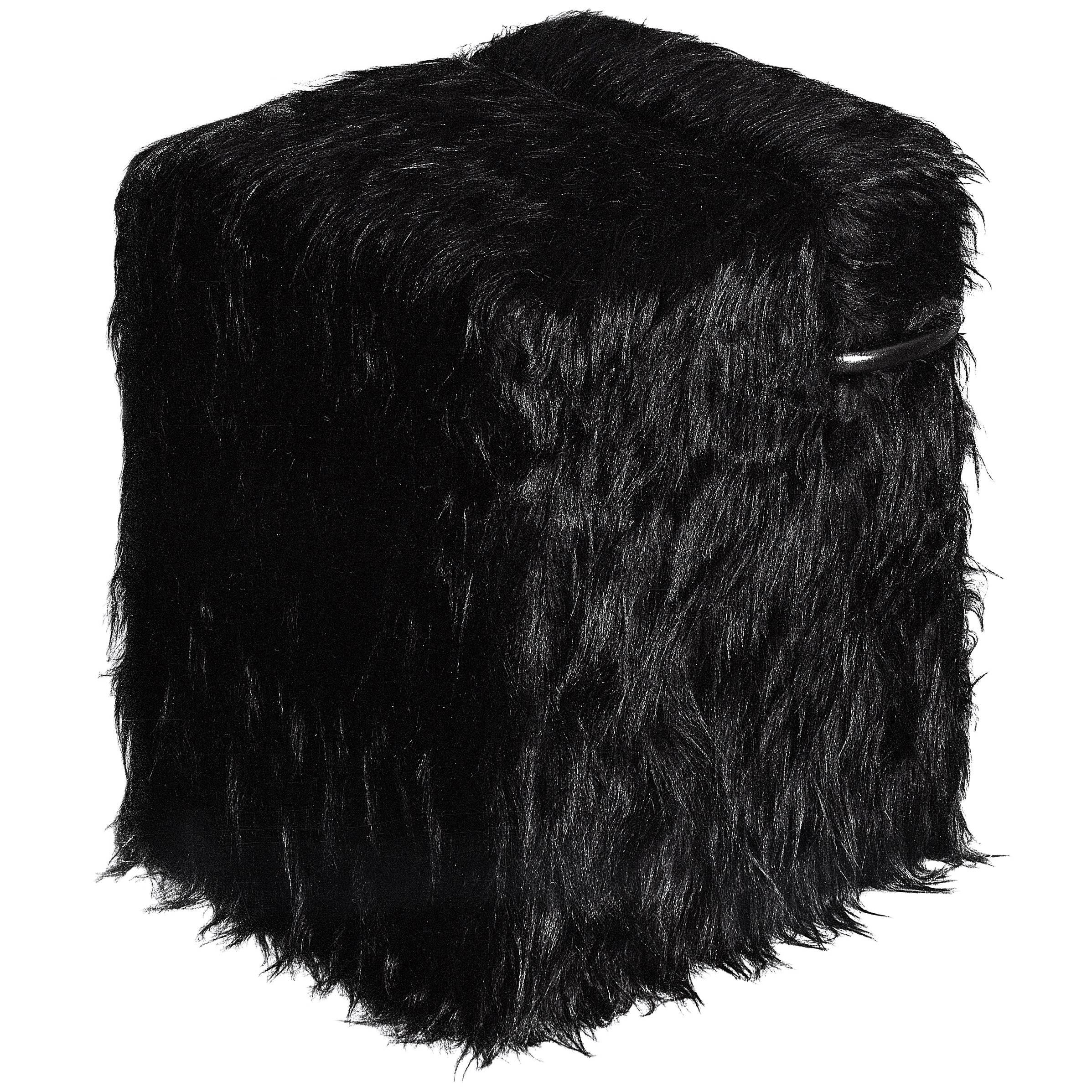 "Blocco" Black Mongolian Fur or Velvet Pouffe Designed by Nanda Vigo for Driade For Sale