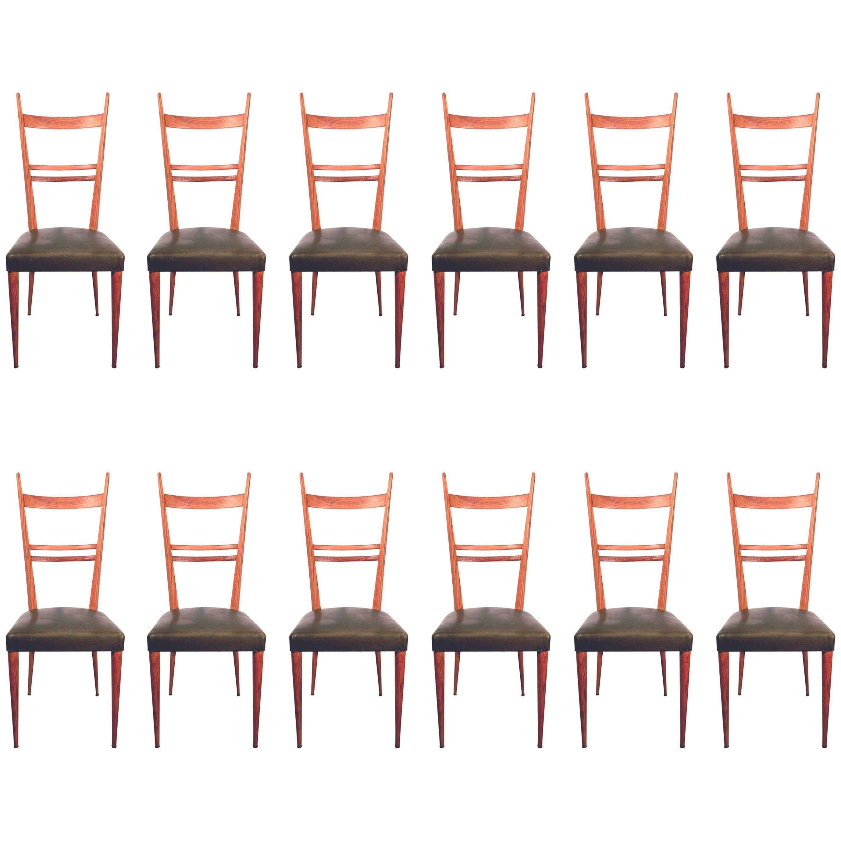 Set of 12 Ashwood Chairs in the Style of Gio Ponti, Edition Roset