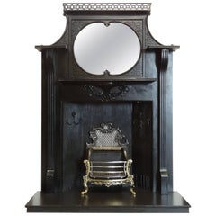 Early 20th Century Edwardian Cast Iron Fire Surround with Integral Overmantel