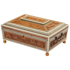 Late 19th Century Carved Bone and Sandalwood Casket