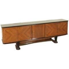 Sideboard Rosewood Veneer Carved Wood Opal Glass Brass Vintage, Italy, 1950s