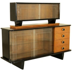 Sideboard Glass Ash Veneer Stained Ebony Veneer Vintage, Italy, 1940s 10