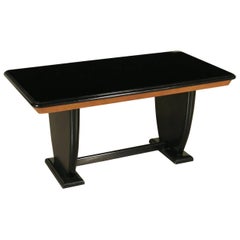 Veneered Table Stained Oak Veneer Opal Glass Vintage, Italy, 1940s