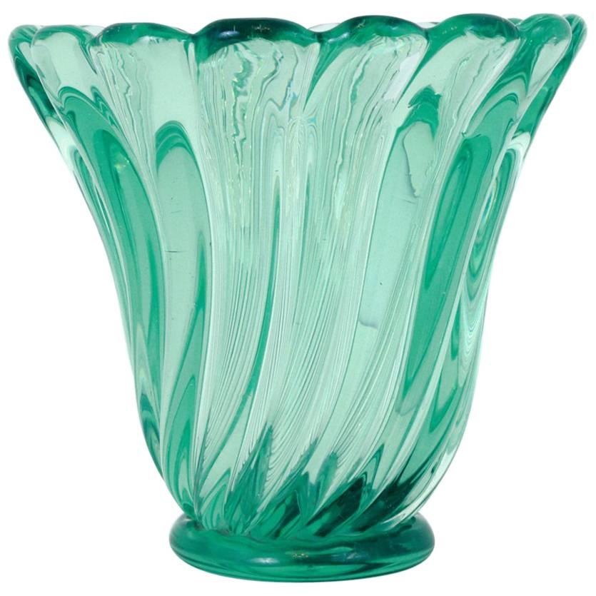 Large Emerald Green Murano Glass Vase by Seguso, Italy, circa 1950