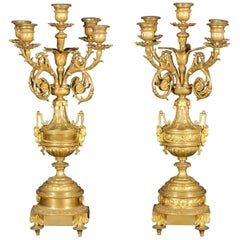 Pair of Candlesticks Five-Light Points Gilded Bronze, Europe, 19th Century 6