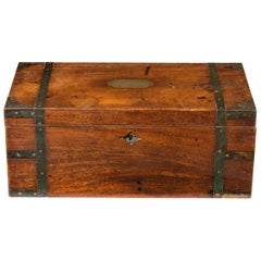 Antique Late 19th Century Walnut Writing Slope with Brass External Bindings