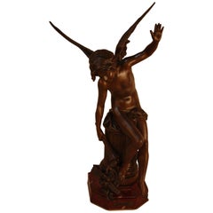 Bronze Sculpture of Young Cupid-Angel Boy Carrying the Torch