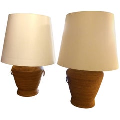 Vintage Beautiful Pair of Wicker Table Lamps, circa 1960