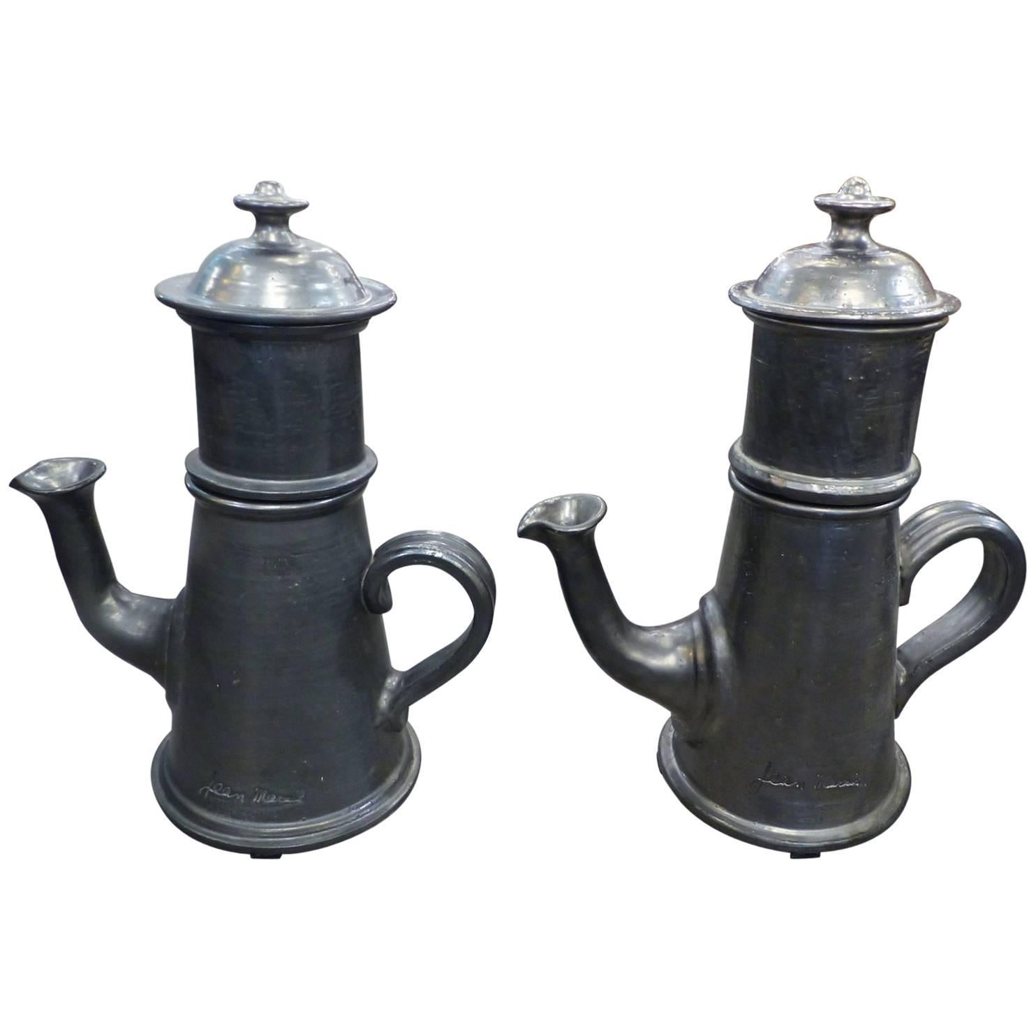Jean Marais Huge Pair of Ceramic Teapot or Coffee Pot, circa 1970 For Sale