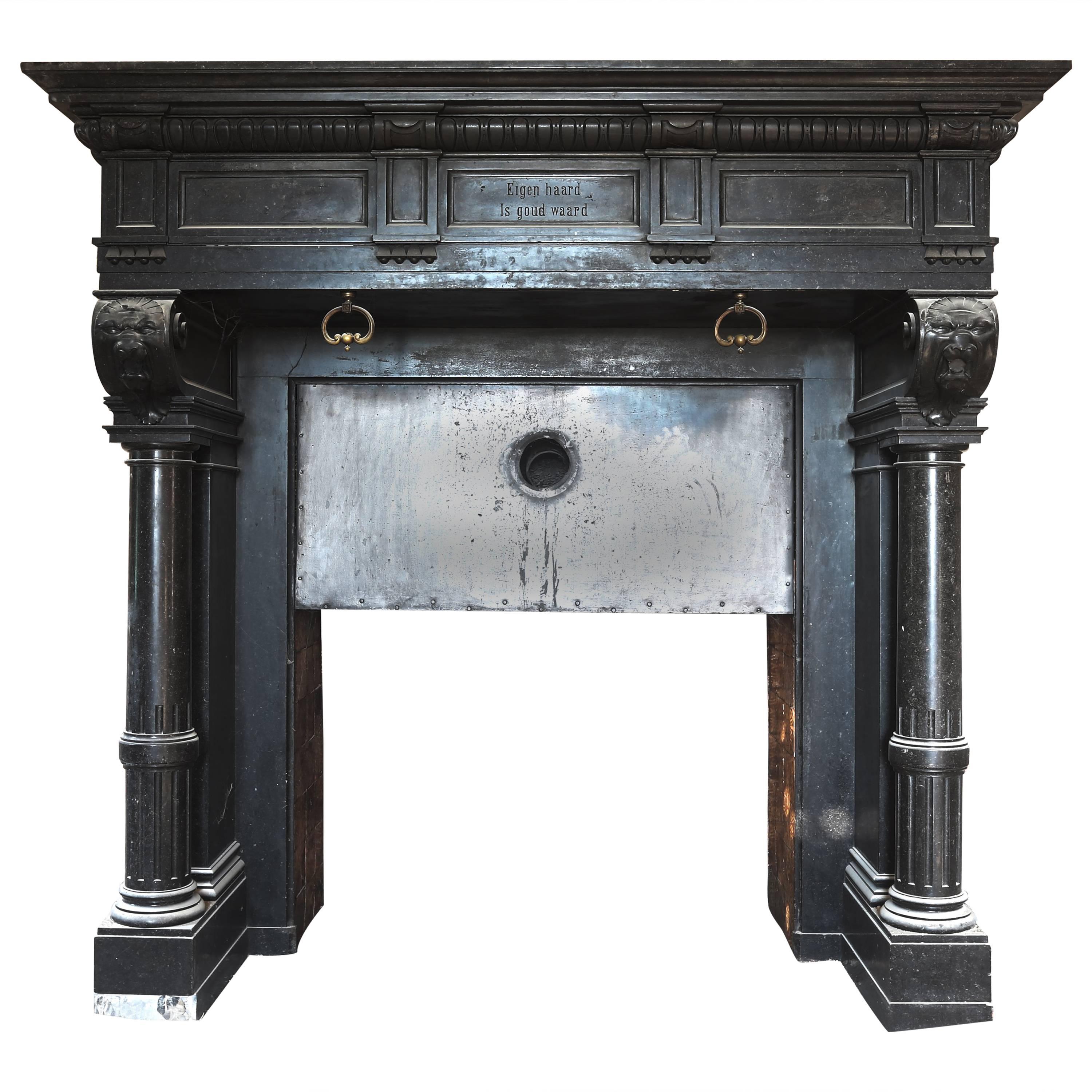 noir de mazy black marble antique castle fireplace from 1892 For Sale
