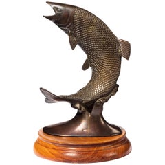 Late 19th Century Cast Bronze Figure of a Leaping Salmon