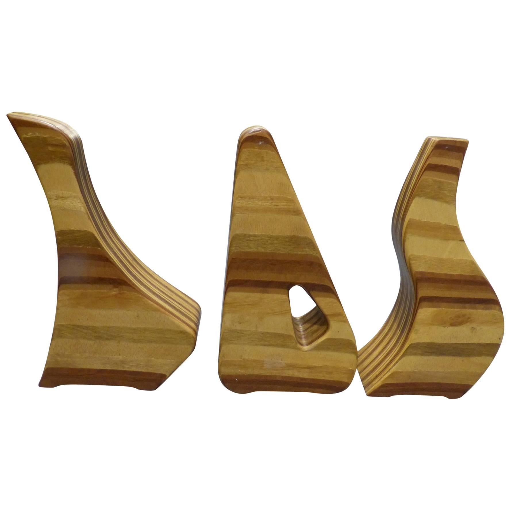 Set of Three Wood Abstract Sculptures, circa 1960 For Sale