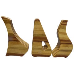 Set of Three Wood Abstract Sculptures, circa 1960