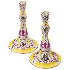 Pair of Meissen Porcelain Shaped Candlesticks