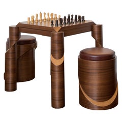 Contemporary Grandmaster's Chess Game Table with Walnut and Maple Veneer