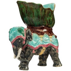 Late 19th Century Majolica Pottery Elephant Caparisoned with Jardinière