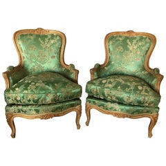 Pair of French Jansen Louis XV Style Bergère Chairs in Fine Fabric 7