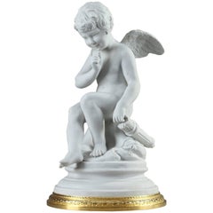 Bisque Statue "Amour Assis" After Etienne-Maurice Falconet, 1716-1791