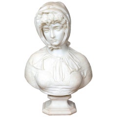 Marble Bust of a Young Woman Wearing a Scarf
