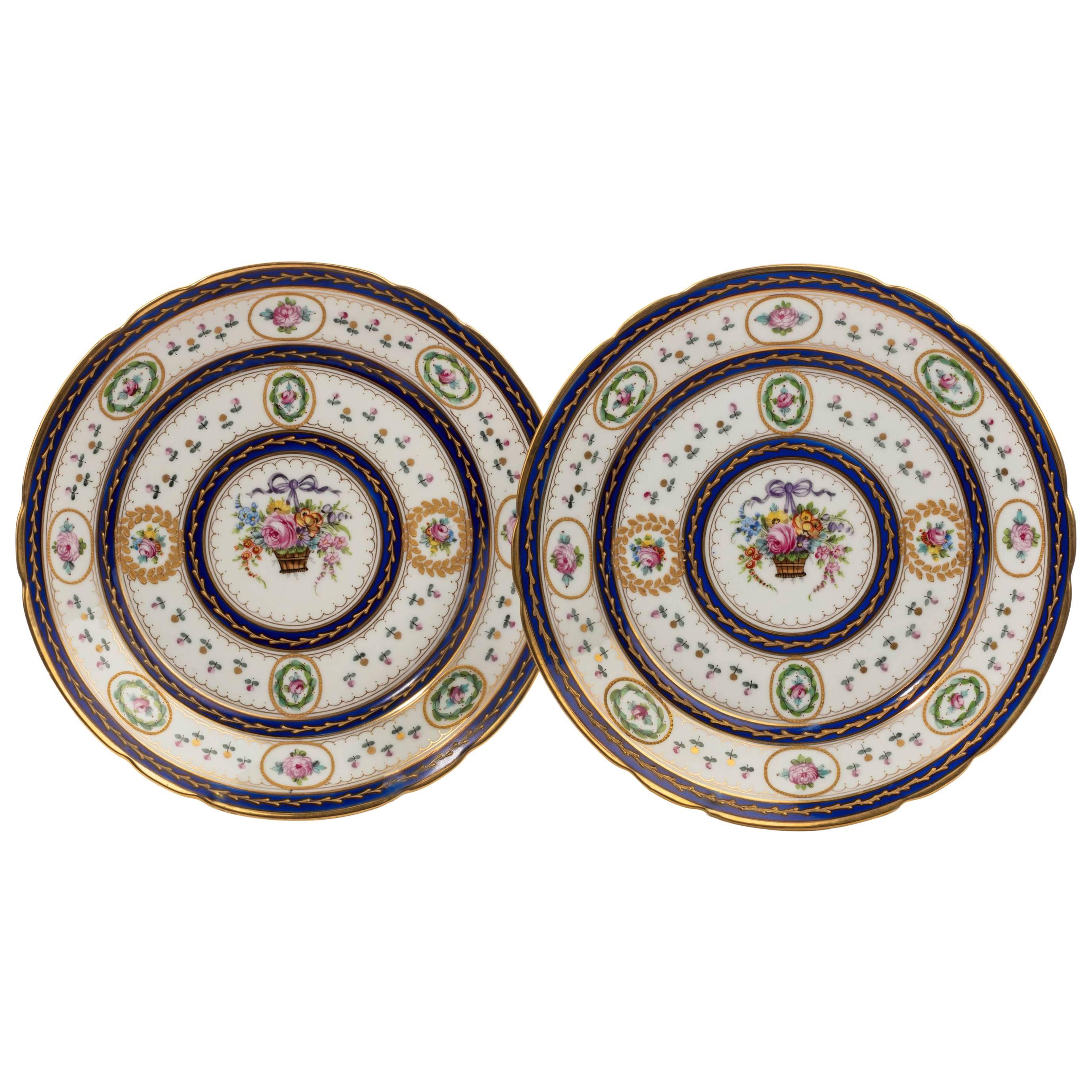 Pair of Late 19th Century Serve Porcelain Enameled Plates