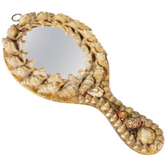Late 19th Century Sailorwork Shell Encrusted Hand Mirror