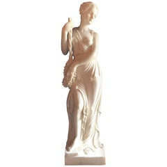 Retro Lifesize Marble of a Greek Goddess Serving Fruit