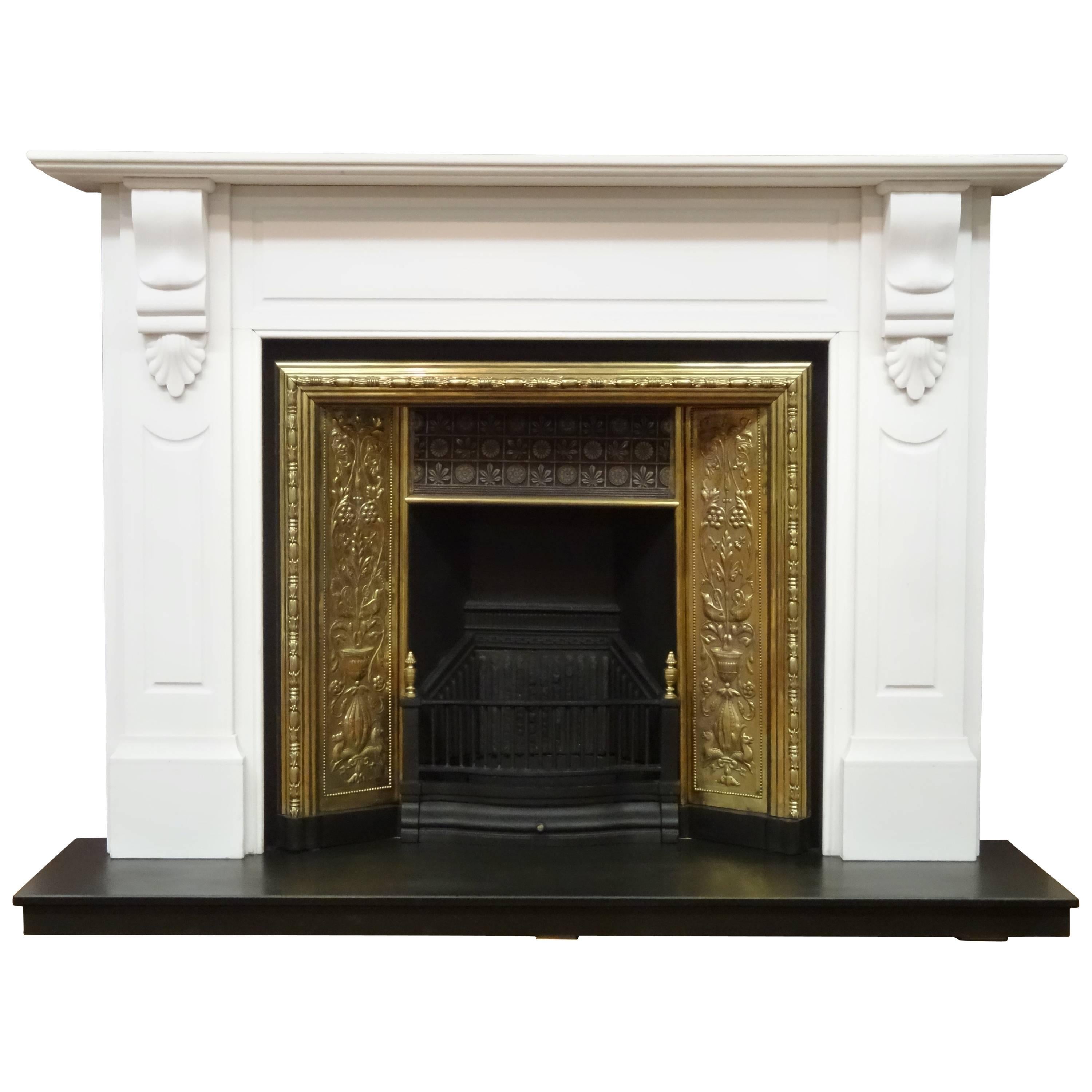 20th Century Victorian White Fire Surround with 19th Century Brass Fire Grate For Sale