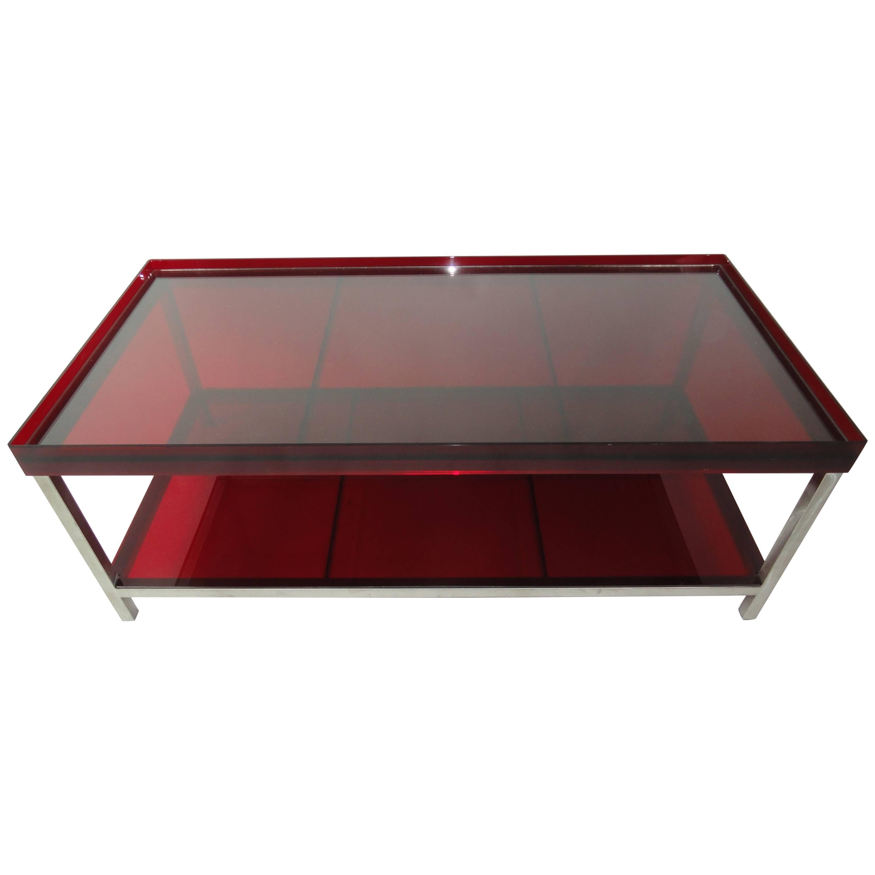 Modern Red Acrylic Coffee Table For Sale