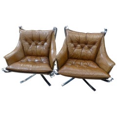 Fantastic Sigurd Ressell Leather Falcon Chair 'Chrome-plated legs', circa 1970