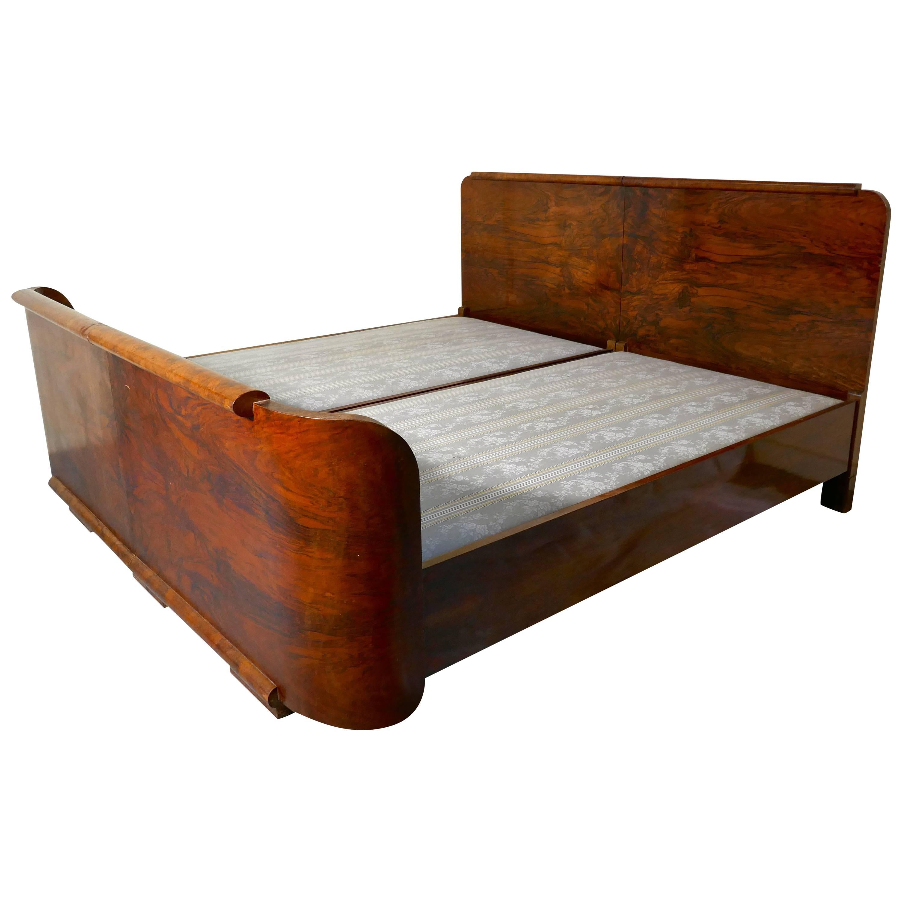 Burr Walnut Art Deco French King-Size Double Bed or Twin Beds