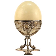 Antique Ostrich Egg on Silver Stand