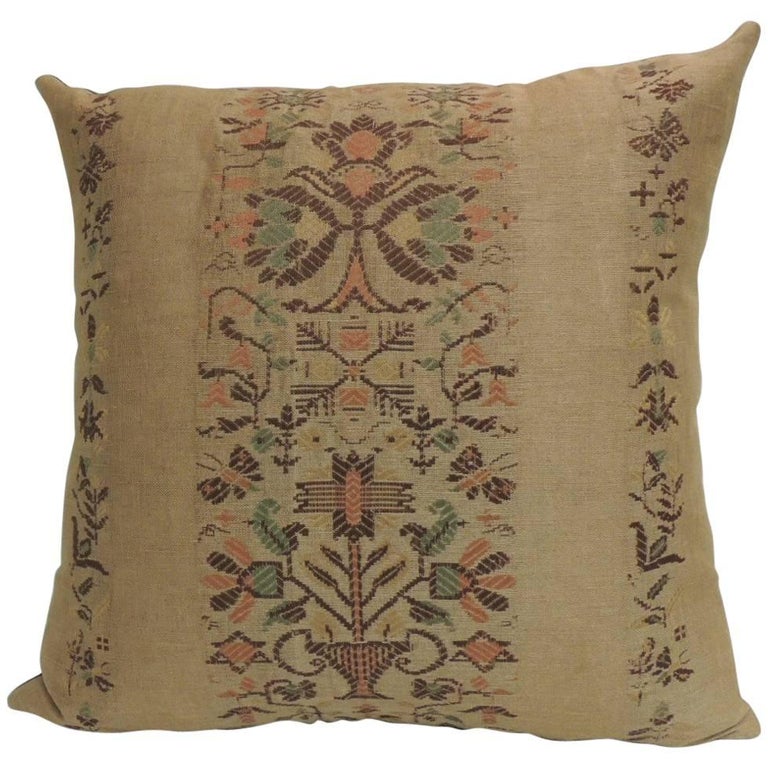 19th Century Arts and Crafts Linen Decorative Pillow For Sale at 1stdibs