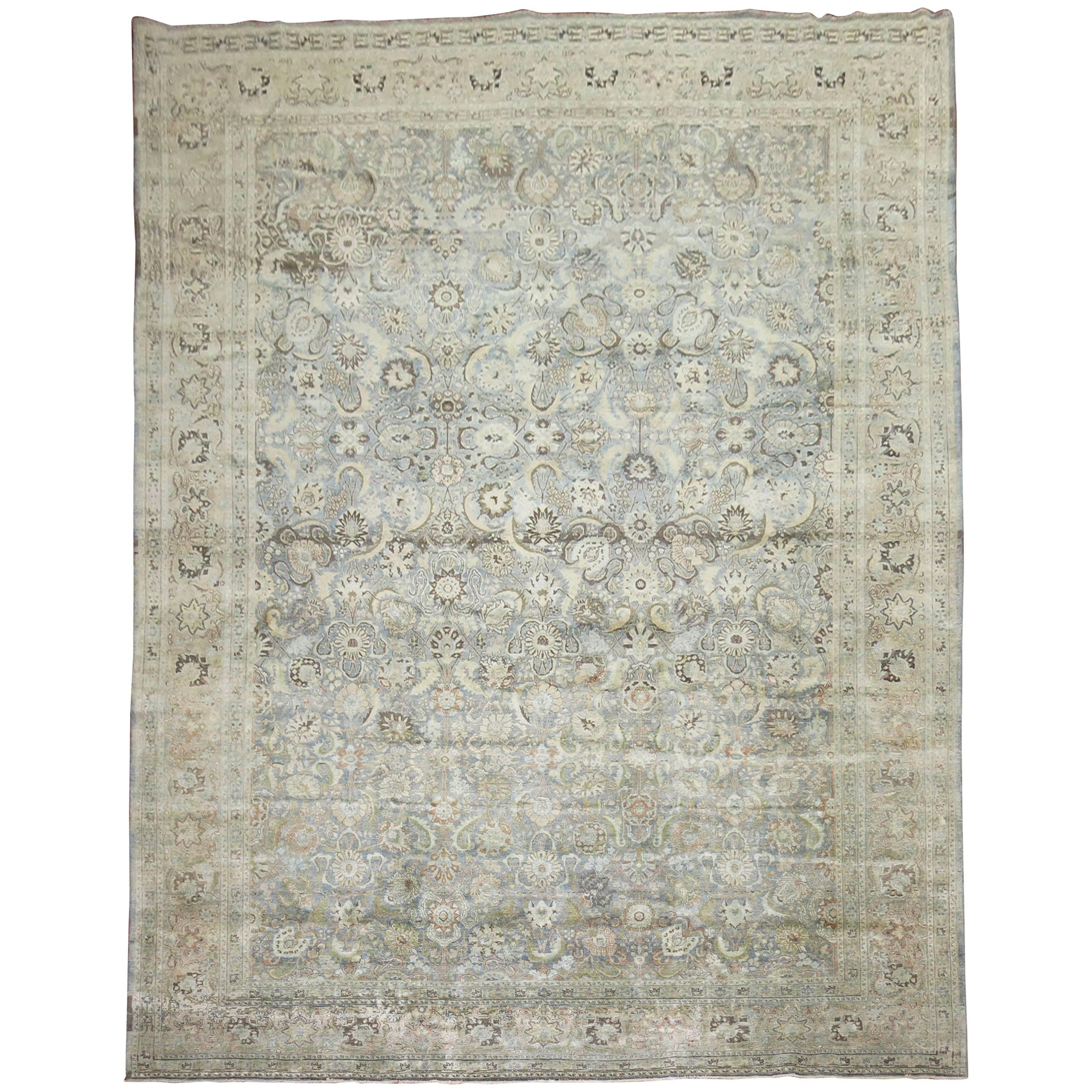 Light Blue Gray Antique Persian Tabriz Carpet