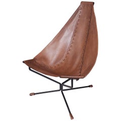 Vintage Enclosed Lotus Lounge Chair by Dan Wenger in Leather and Steel