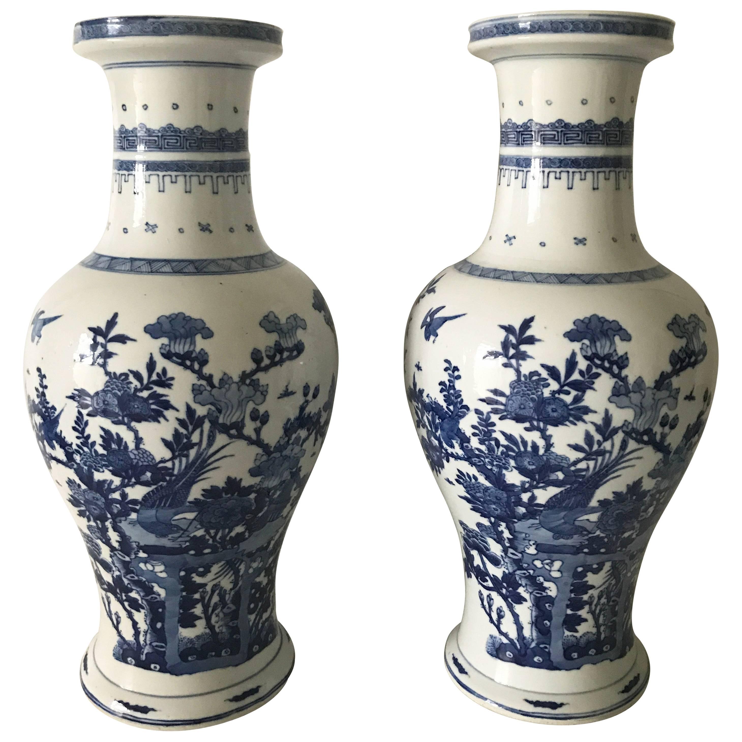 Large Chinese Mirror Pair of Kangxi Style Porcelain Vases